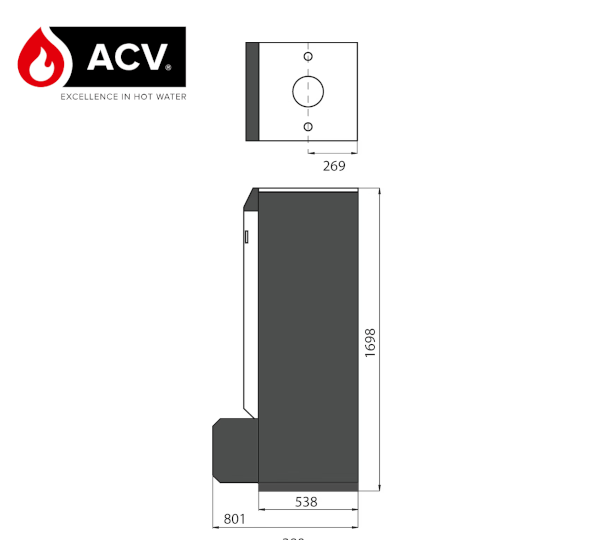 Wymiary ACV Heatmaster - przód