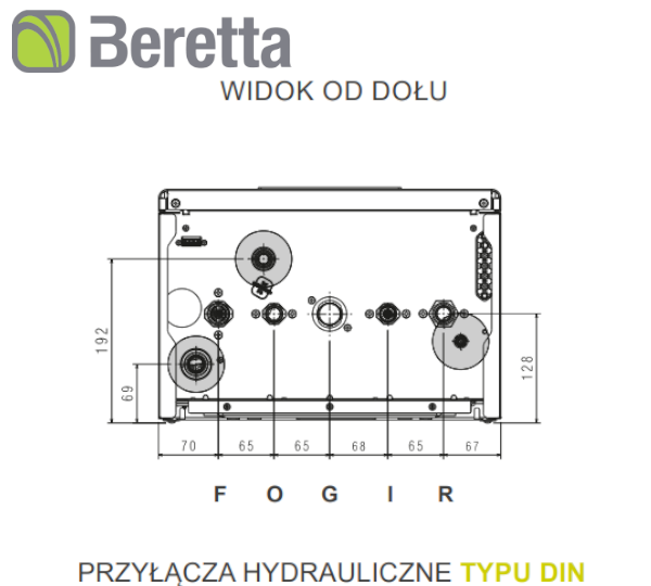 Wymiary Beretta Ciao X - podlączenie dół