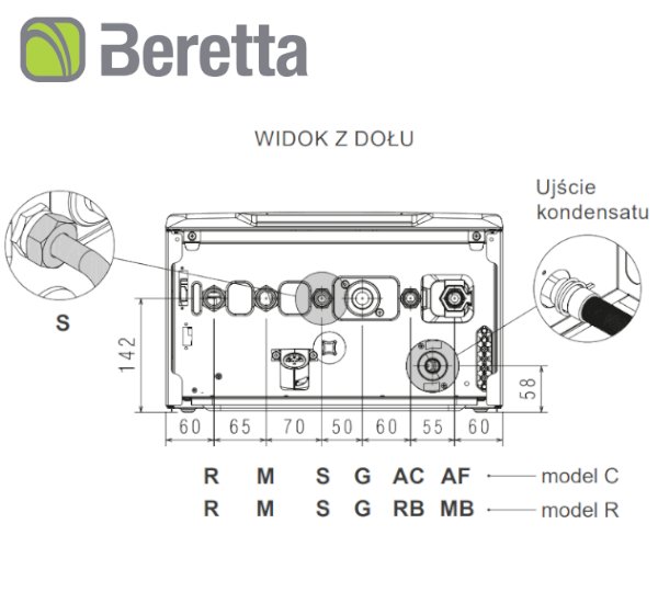 Wymiary Beretta MySmart X - podlączenie dół