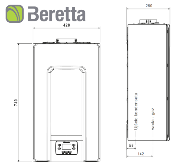 Wymiary Beretta MySmart X przód